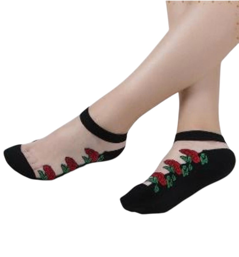 Cotton / Nylon Short Socks Flower design