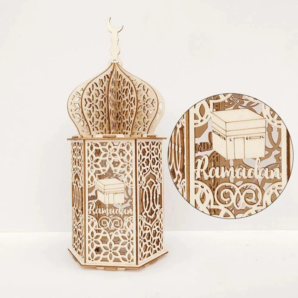 Ramadan Lantern Beautiful Ramadan lighten Wood Lantern ,Light Fanous  Ramadan Wooden 25 CM Ramadan Sound Light