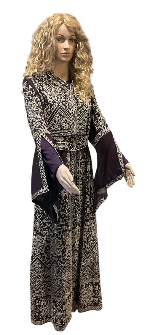 A Dress Eggplant / Gold Embroidery - Kaftan