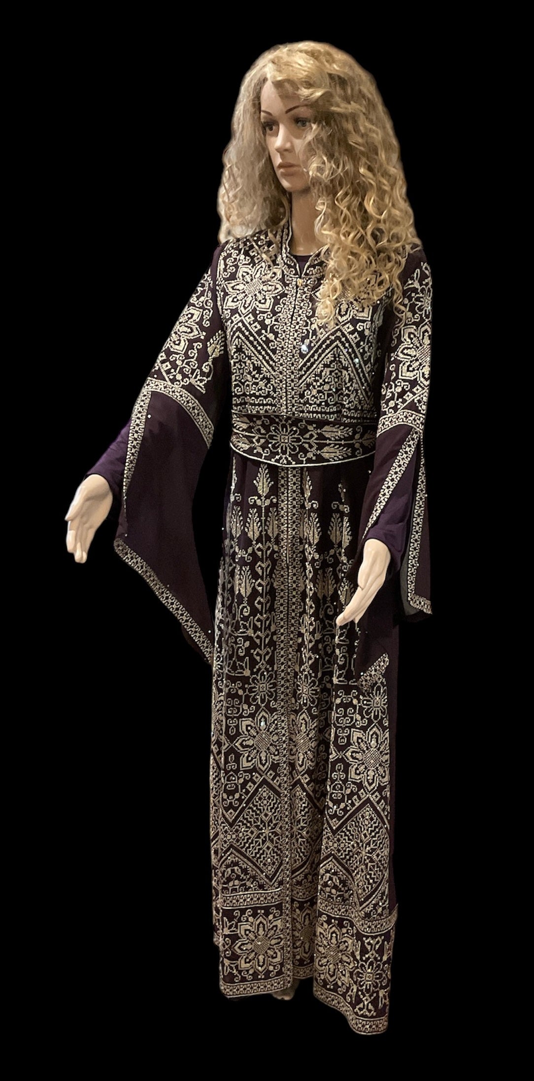 A Dress Eggplant / Gold Embroidery - Kaftan