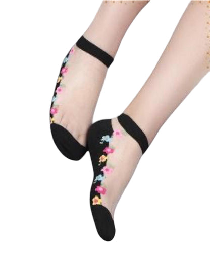 Cotton / Nylon Short Socks Flower design