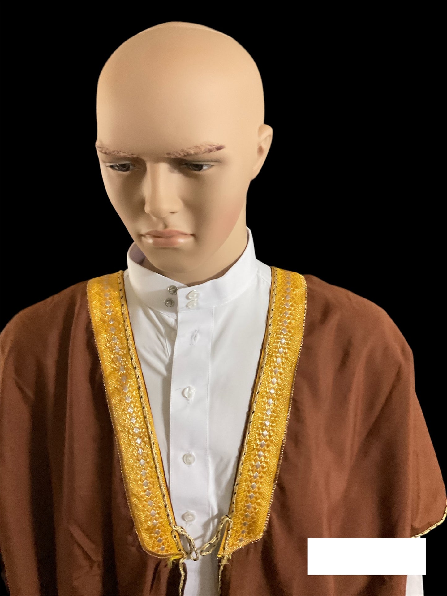 Traditional Brown Arab Bisht Worn Over Thowb.