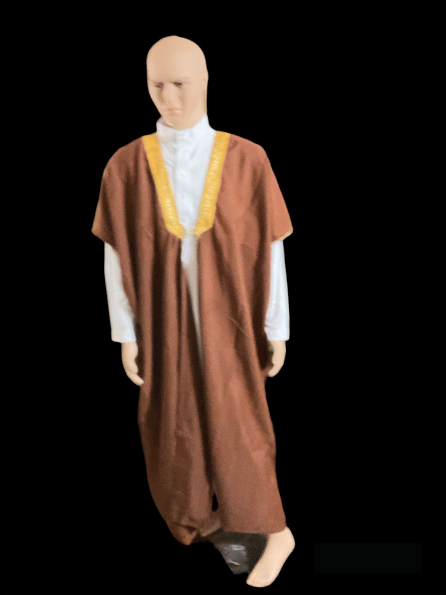 Traditional Brown Arab Bisht Worn Over Thowb.