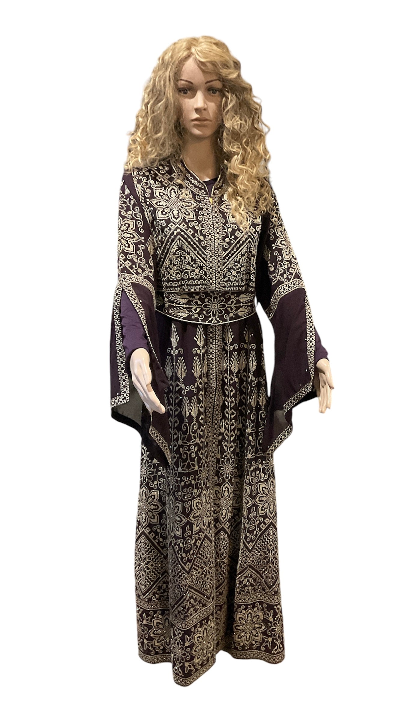 A Dress Eggplant / Gold Embroidery - Kaftan