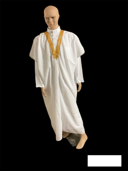 Traditional White Arab Bisht Worn Over Thowb.