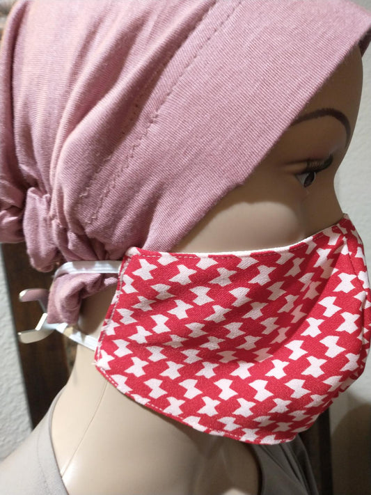 Red and White keffiyeh Style Face Mask