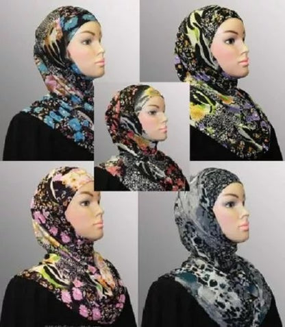 1/2 Dozen 1 Piece Fashion Print Amira Hijab Mix Color Design Muslim Head Wear Cover