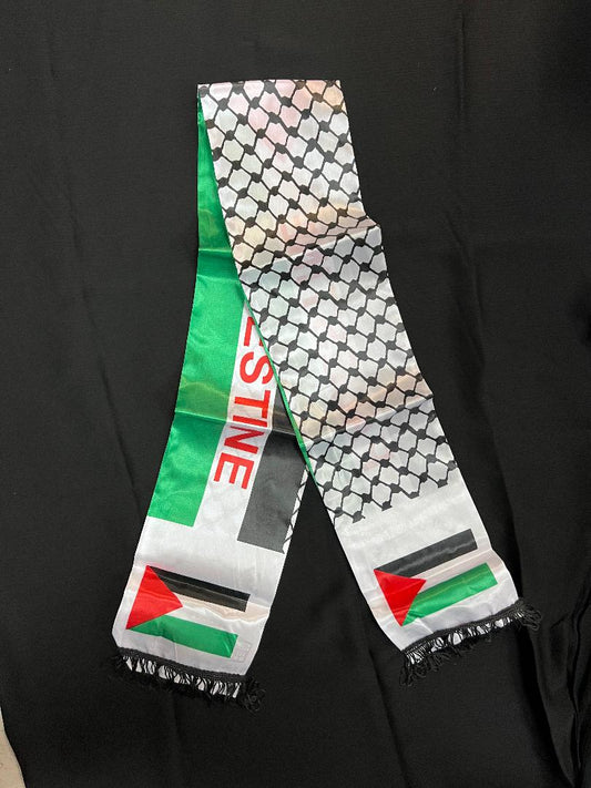 Black and White Keffiyeh Style and Palestine Flag Shoulder Scarf