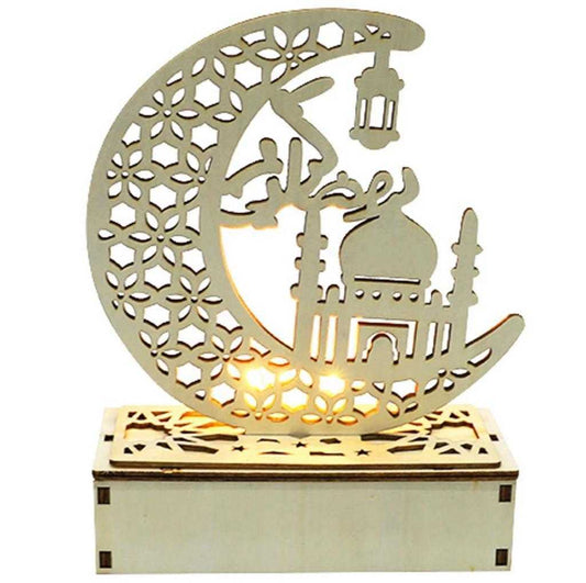 Hölzerne LED-Lampe Ramadan-Dekoration, Halbmond, Sternlichter, muslimischer  Islam, Eid Ramadan, Festival-Dekorationen, Halbmond, Nachtlicht für