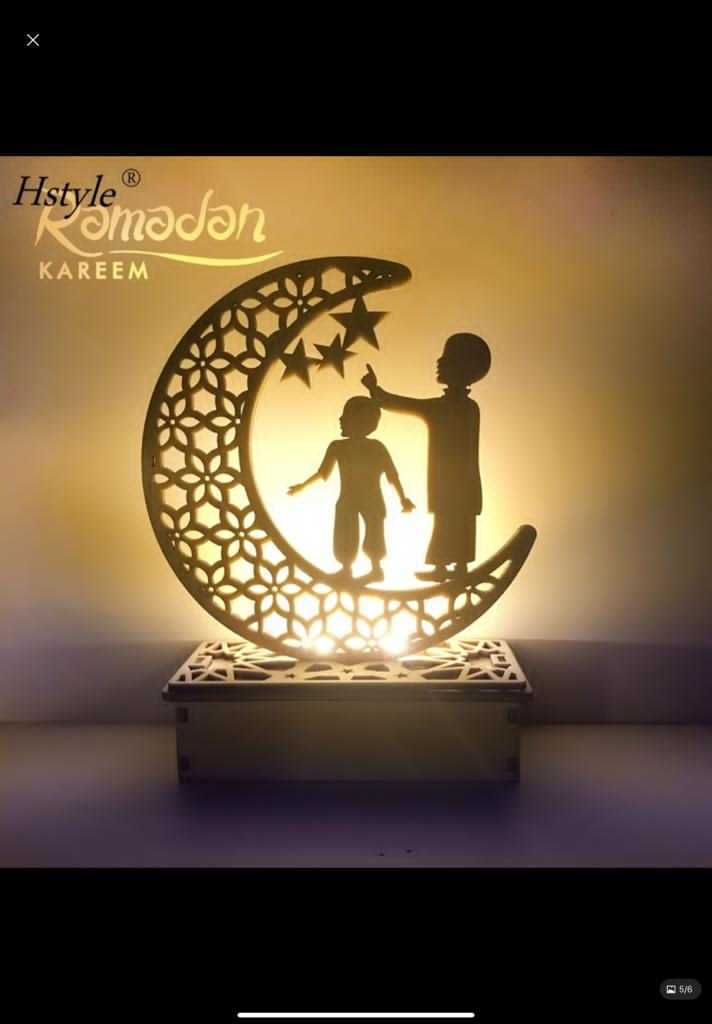 Wooden Eid Crafts Night Light Moon Star Led Lights Decor Ramadan